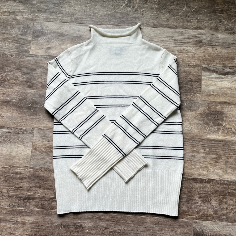 White and black striped sweater- Size Medium